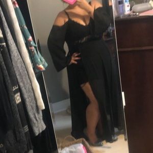 Floor length off the shoulder mesh dress